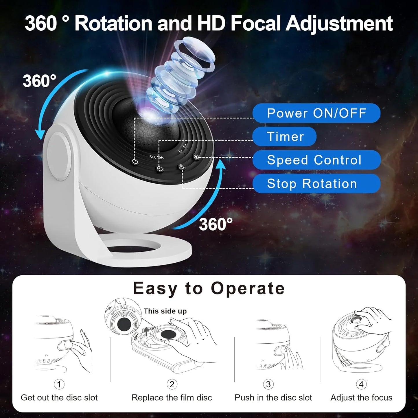 Galaxy Projector Lamp Pro Version 13-In-1 Film Sheet Larger Projection Area Suitable for Gifts