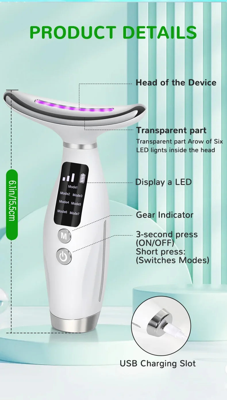 EMS Micro-current Neck Face Beauty Device 7 Color Facial Massager for Enhanced Face Neck and Shoulder Care with Vibrating