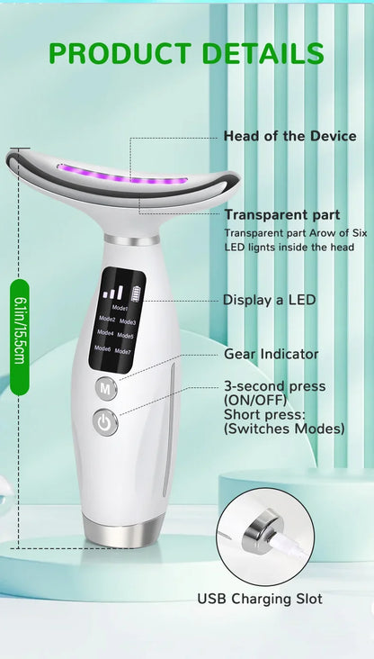 EMS Micro-current Neck Face Beauty Device 7 Color Facial Massager for Enhanced Face Neck and Shoulder Care with Vibrating