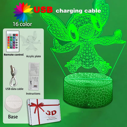 LED Night Light Illusion Stitch Lamps Remote Control Smart Touch Home Room Decor Lamp Christmas Valentine's Day Birthday Gifts