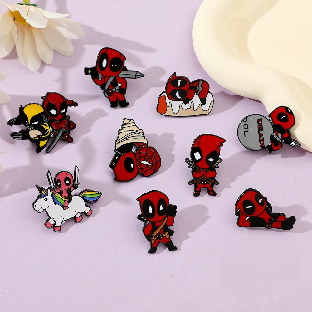 3 Pcs cartoon characters Metal Badge Deadpool Enamel brooch Men's and women's Clothing Bags  Accessories Decorative pins