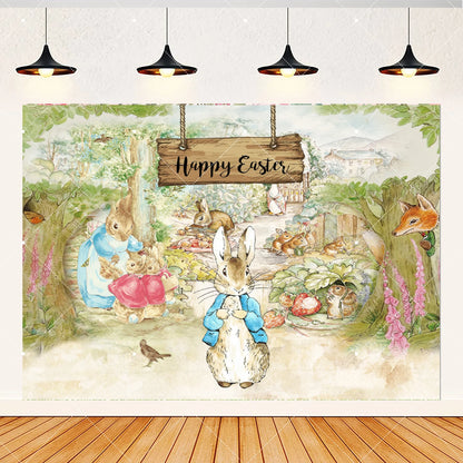 Spring Rabbit Background Kids Birthday Party Baby Shower Decor Rabbit Peter and His Animal Friends Vegetable Garden Photo Props
