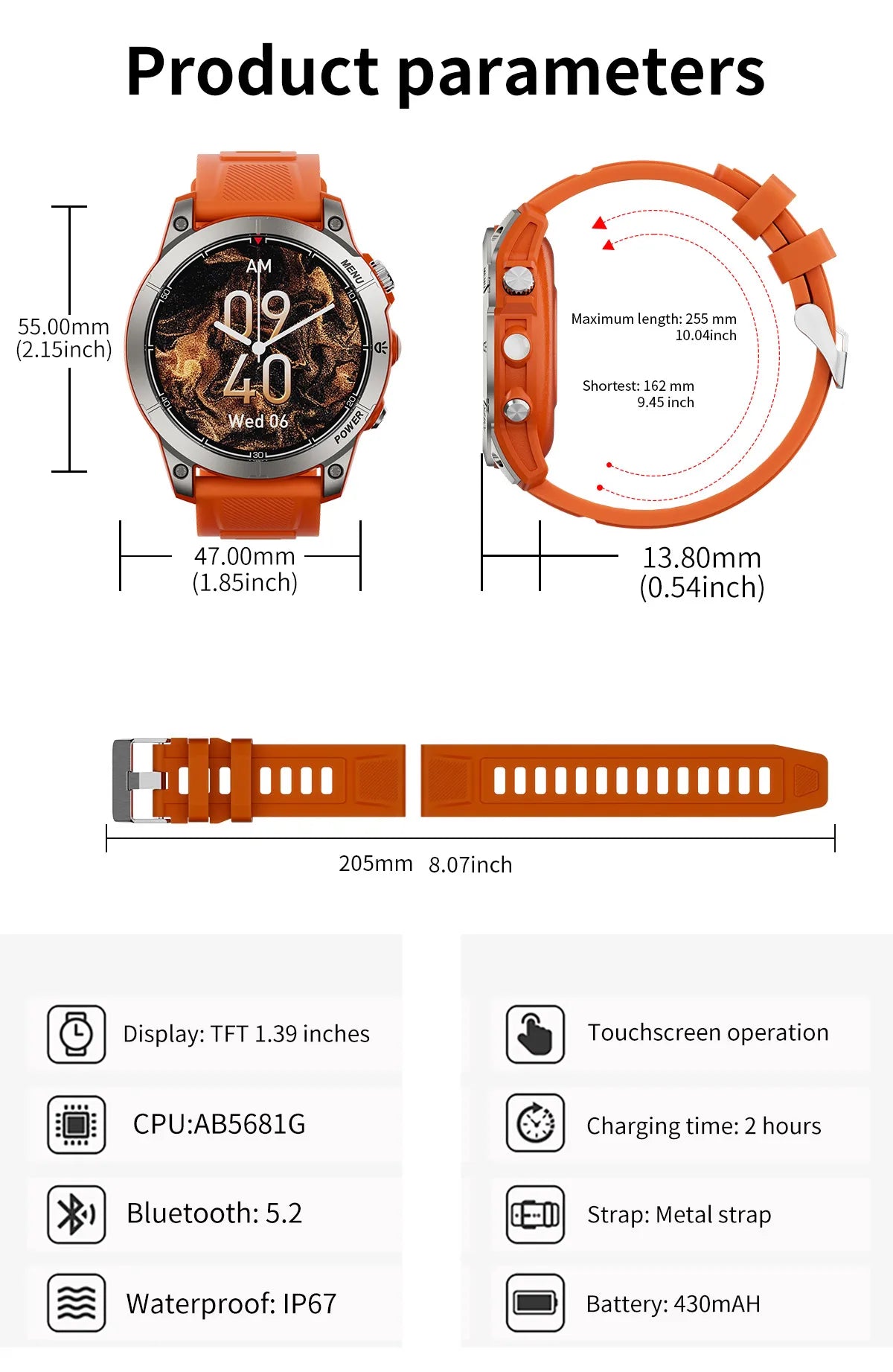 Smart Watch Man Fitness Tracker Miltary Connected NFC Compass Aiweile AW45 Sport Bluetooth Call Siri Dialing Korean Hebrew Games