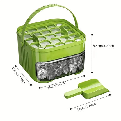 Compact Double Layer Ice Cube Tray with Lid and Bin, Pull-Out Ice Drawer with Portable Handle, Kitchen Accessories, Gadgets