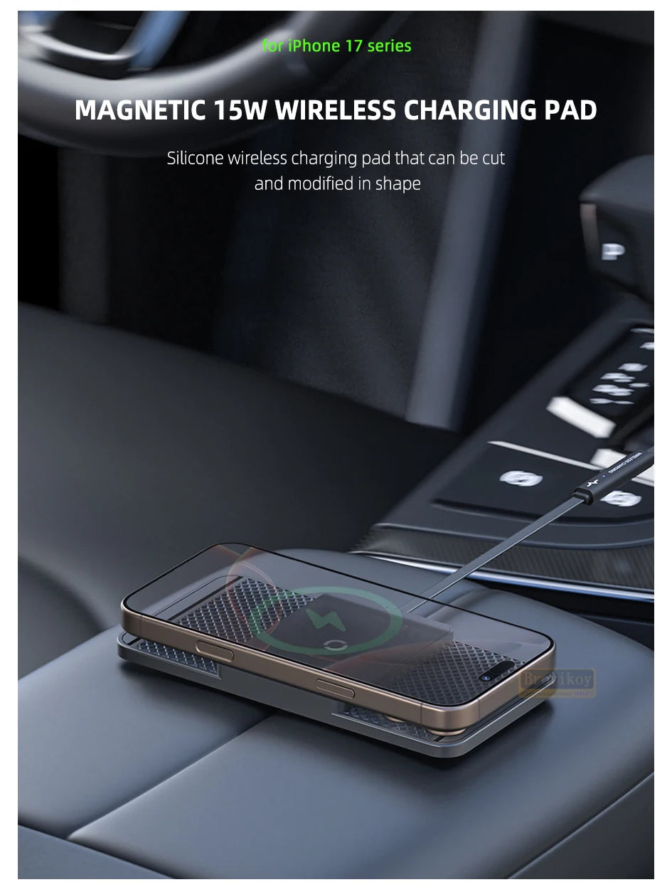 Magnetic Wireless Car Charger 15W Charging Pad Charger Wireless Charger Car Non-Slip Type C For iPhone 17 16 15 14 Pro Xiaomi 17