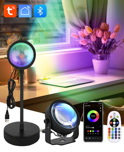 Smart Sunset Lamp Tuya USB Sunset Projector Light RGB Smart Life APP Remote For Room Photography Background Decor Lighting
