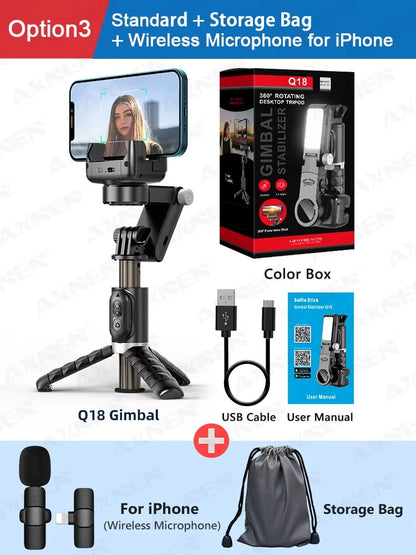 Desktop Gimbal Stabilizer 360° Rotation Smart Track Mode Selfie Stick with Remote Control for iPhone Cell Phone Smartphone