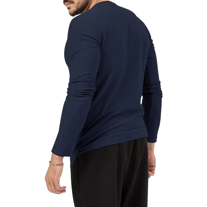 Mens Gym Workout Slim Fit Long Sleeve T-Shirt Performance Athletic Shirts Running Fitness Tee Loungewear Casual Crewneck Tops