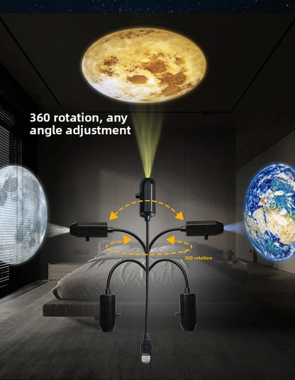 Rotating Rechargeable Moon Star Projector Lamp, Blue Planet LED Night Light, Romantic Bedroom Decor Gift for Kids and Lovers