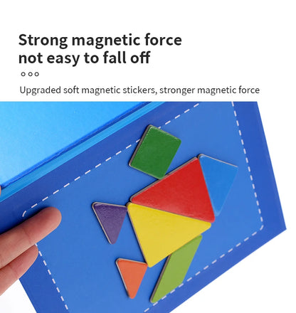 Magnetic Wooden Tangram Block Puzzle Game for Kids - Montessori Educational Intelligence Jigsaw Children's Gift