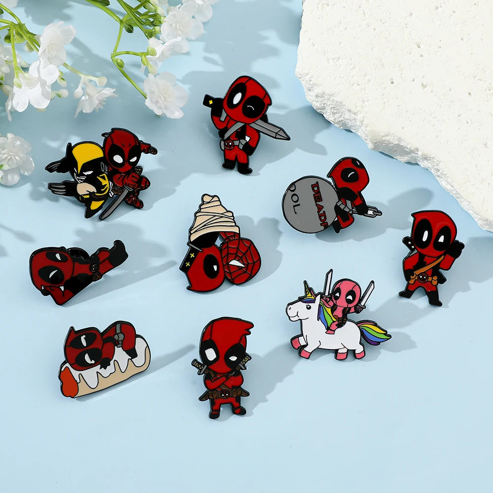 3 Pcs cartoon characters Metal Badge Deadpool Enamel brooch Men's and women's Clothing Bags  Accessories Decorative pins