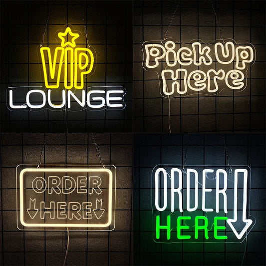 LED Sign for Store Supermarket LED Lights Order Decor Neon Lights Sign for Business Bar Shop Wall Decor Order Here Neon Sign