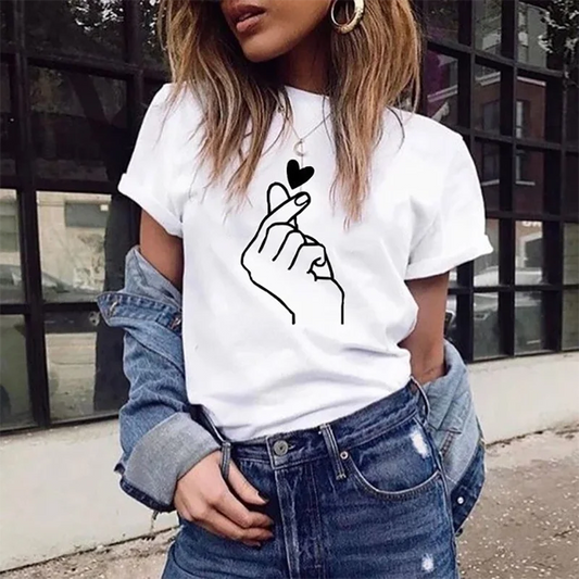 Cute Print Solid Crew Neck T-Shirt, Short Sleeve Casual Every Day Top For All Season, Women's Clothing