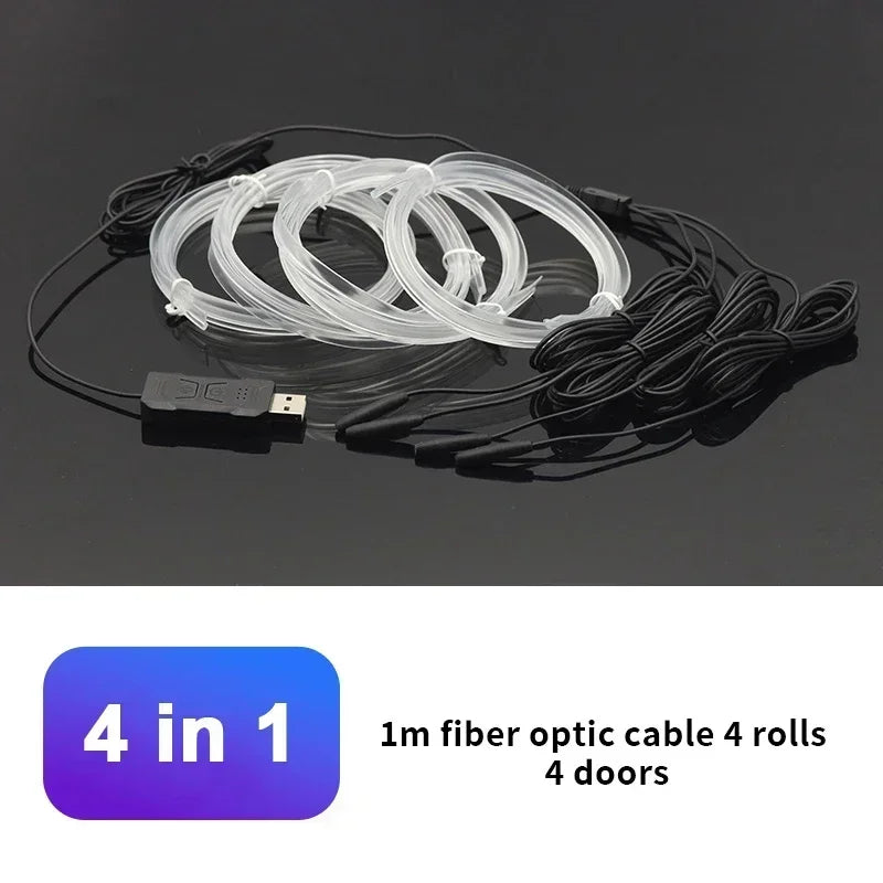 Car RGB Ambient LED Light Strip USB Fiber Optic Atmosphere Neon Invisible Light Strip Center Console Door Decoration Lamp
