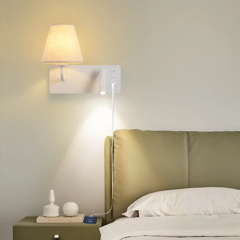 Nordic LED Wall Lamp Modern with Switch USB Wall Light Indoor Light Room Decor Reading Sconces For Hotel Bedside Bedroom Fixture