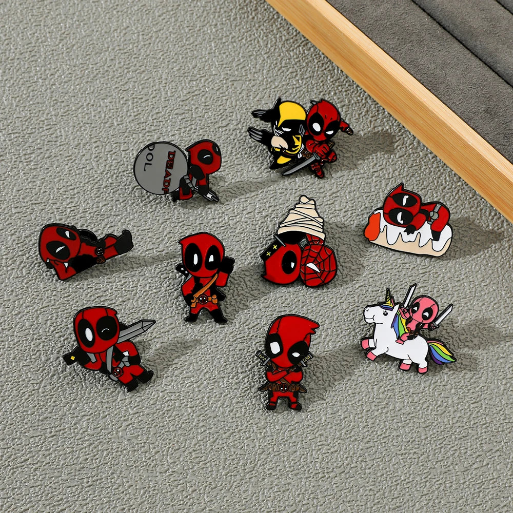 3 Pcs cartoon characters Metal Badge Deadpool Enamel brooch Men's and women's Clothing Bags  Accessories Decorative pins