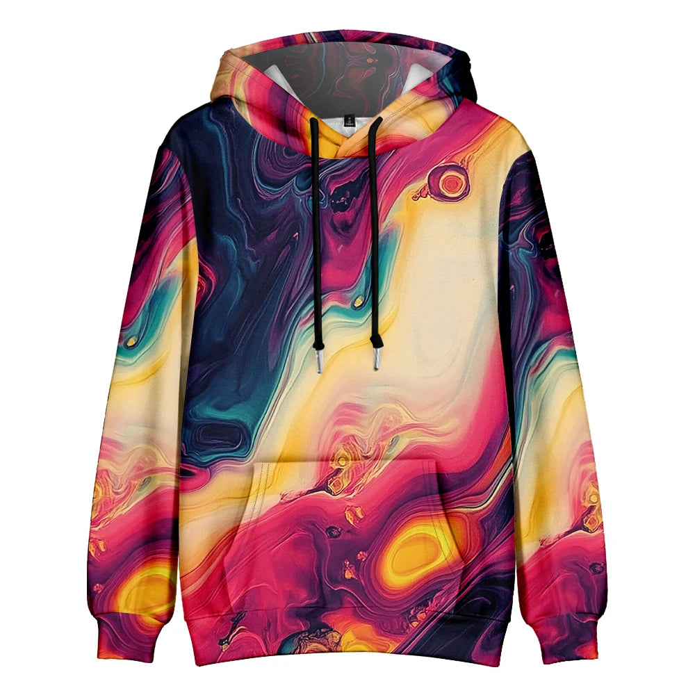Men's Oversize Hoodie Modern Abstract Art Print Sweatshirt Fluid Graphic Pullover Hoodie with Pocket Streetwear Couple Fashion
