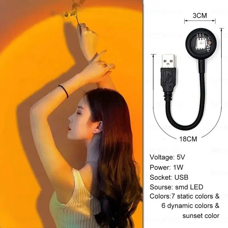 Sunset Lamp Projector USB Powered LED Rainbow Romantic Night Light Neon Atmosphere Home Decoration Photography Light Room Decor
