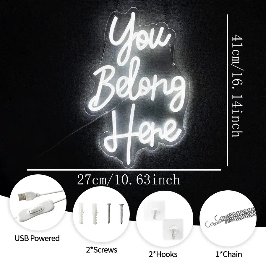 Led Neon Light For Classroom Decor,Bedroom Dorm,Office,Game Room,Man Cave,Party，You Belong Here Neon Sign For Wall Decor.