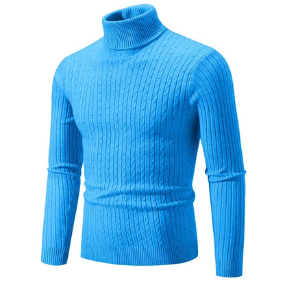 Men's High Neck Sweater Solid Color Pullover Knitted Warm Casual Turtleneck   Men Clothes