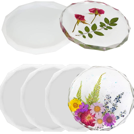 2pcs Silicone Resin Mold Rhombus Edge Crystal Roller Coaster Mold Round Gear Gypsum Silicone Mold(7.5CM*7.5CM)