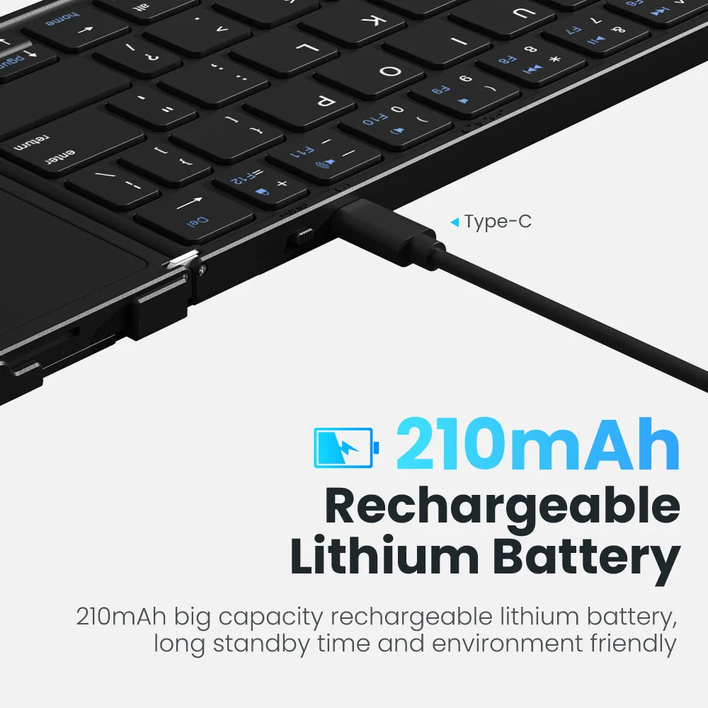 Foldable Bluetooth Keyboard with Touchpad Wireless Folding Keyboard with PU Leather for iOS Android Windows,Support 3 Devices