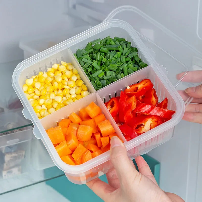 Refrigerator Preservation Box Transparent Double-layer Sealed Box Vegetable Fruit Spring Onion Ginger Garlic Food Grade Drain