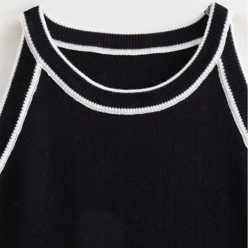 MUJER Black Knit Tank Tops for Women Sleeveless Crop Top Woman off Shoulder Knitted Women's Vest top youthful women's Tops