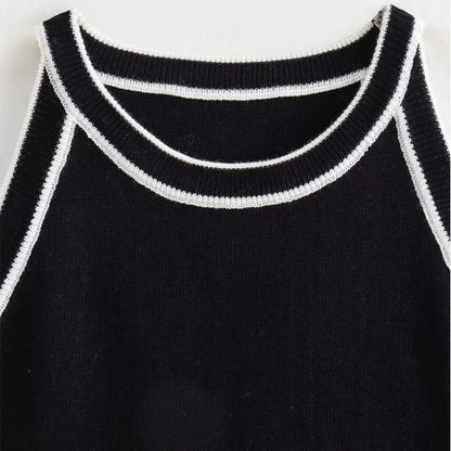 MUJER Black Knit Tank Tops for Women Sleeveless Crop Top Woman off Shoulder Knitted Women's Vest top youthful women's Tops