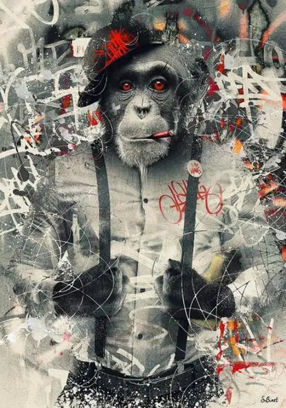Abstract Animal Wall Art Posters Graffiti Art Smoking Monkey Playing Cards Billiard Room Bar Canvas Painting Parlor Decoration