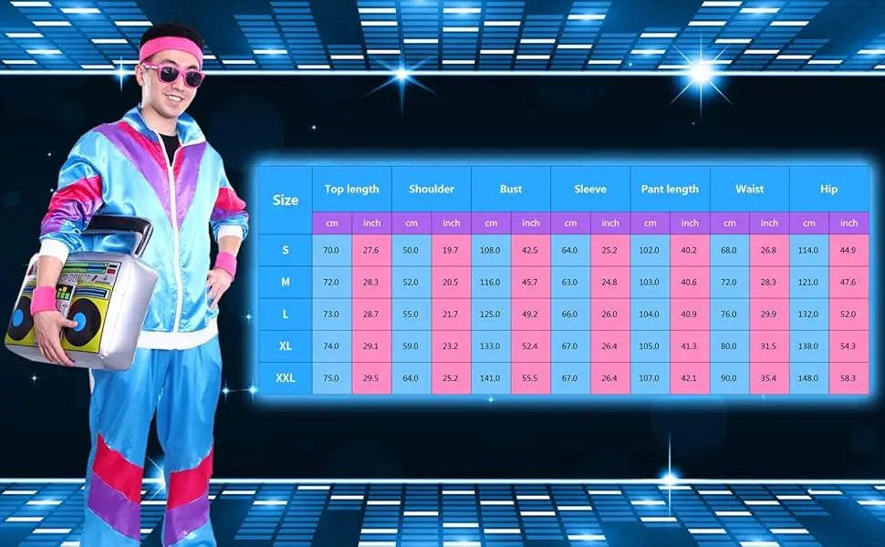 Tracksuit Costumes for Men 90s Hip Hop Shell Suit Costume Mens 80s Retro Tracksuit Jacket Disco Costume Windbreaker and Pants