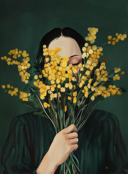 Canvas Wall Art Woman with Flower Portrait Painting Print for Bedroom Nordic Girl Home Decor Abstract Minimalism Poster