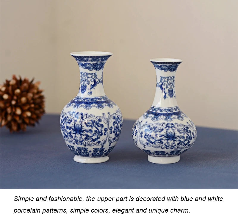 Ceramics Flower Vase Decoration Home Blue And White Vases For Wedding Decor Living Room Ornaments Table Desktop Retro Art Crafts