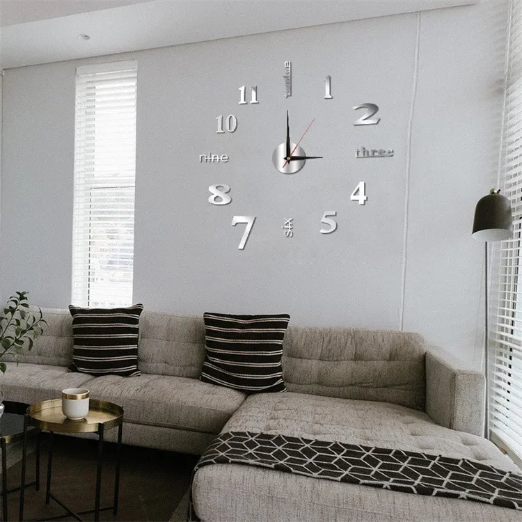 3D Wall Clock DIY Mirror Wall Stickers For Home Living Room Decor Frameless Luminous Quartz Clocks Self Adhesive Hanging Watches