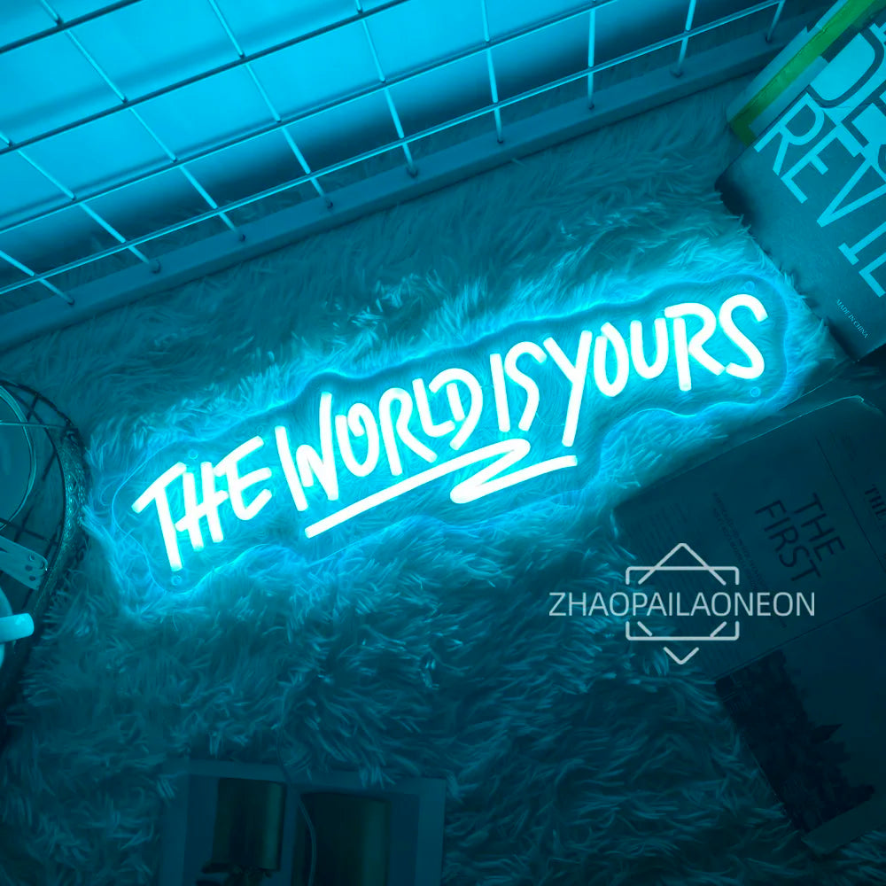 Neon Sign The World Is Yours Neon Led Sign Boy Girl Bedroom Game Room Decor Wall Hanging Neon Lights Personalized Gift Birthday