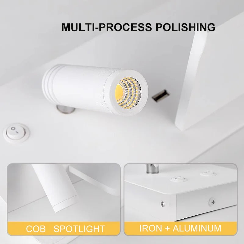 Nordic 12W LED Wall Light With USB Fast Charging  Modern Free Rotation Angle Wall Sconces for Bedroom Living Room Bedside