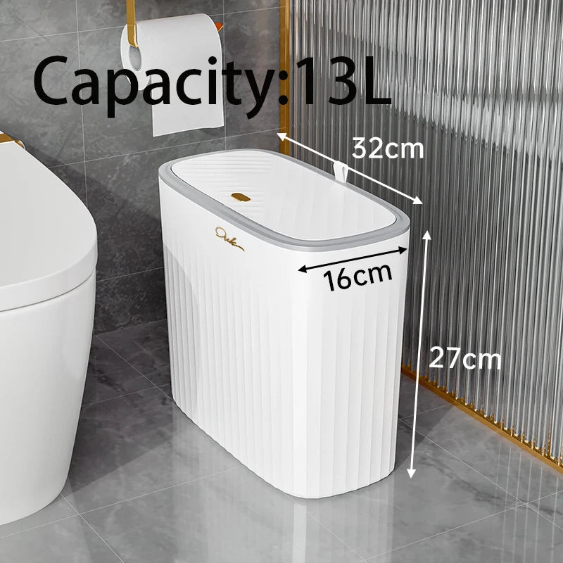 Narrow Shape Press Ring Trash Can with Lid for Bathroom Gap, Highlighting the Features of Garbage Classification