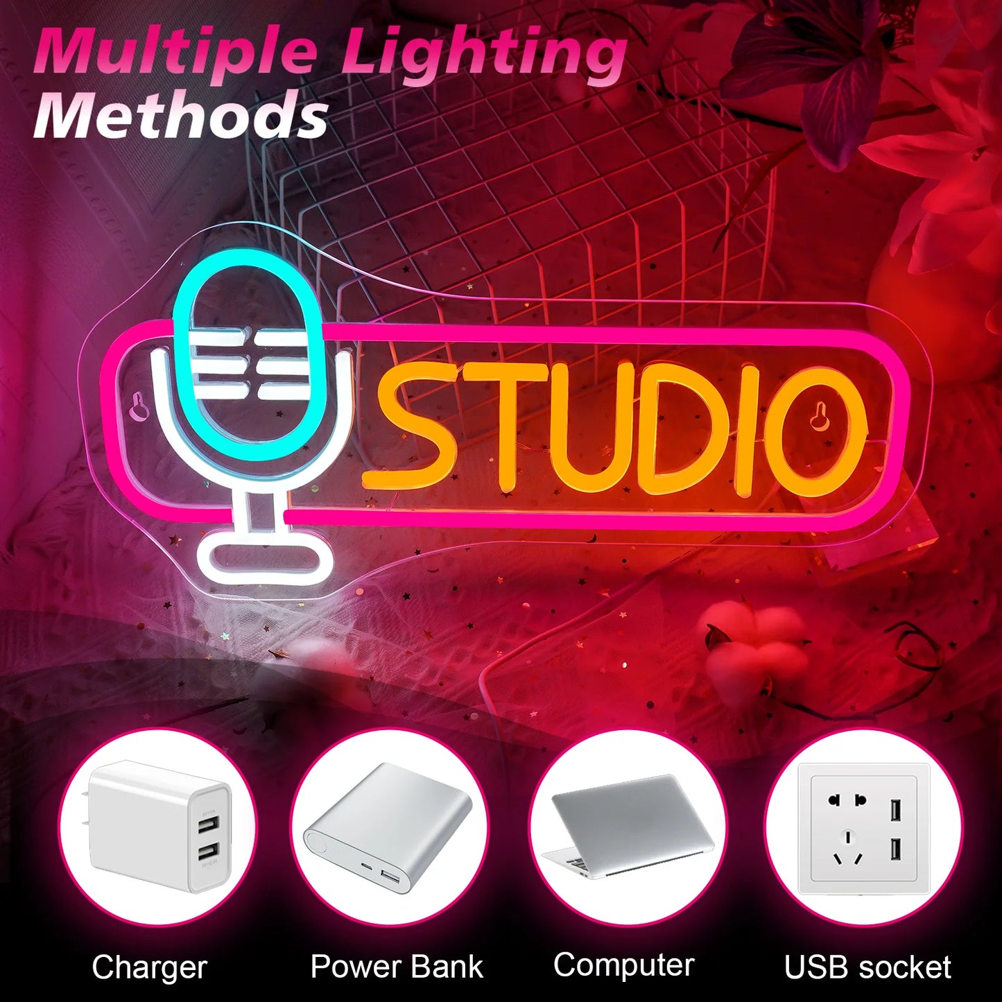 Studio Neon Signs For Wall Decor Dimmable Led Lights Room Decoration For Party Work Office Music Dance Movie Club Light Up Sign