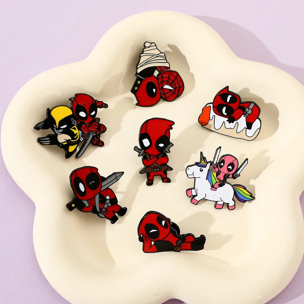 3 Pcs cartoon characters Metal Badge Deadpool Enamel brooch Men's and women's Clothing Bags  Accessories Decorative pins
