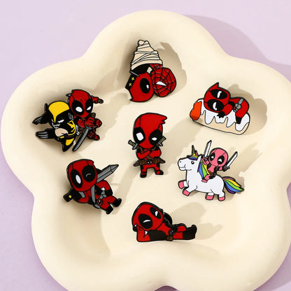3 Pcs cartoon characters Metal Badge Deadpool Enamel brooch Men's and women's Clothing Bags  Accessories Decorative pins