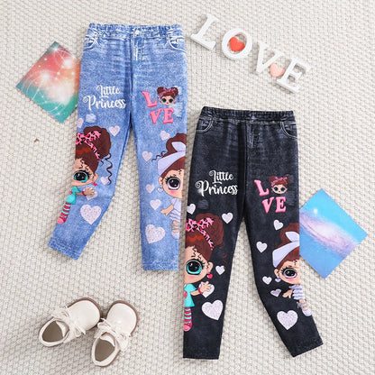 Clearance_Girls' 2pcs Cute Heart & Character Print Soft Knit Leggings - Mock Denim Style - Comfy Summer Outfit_Continuous update