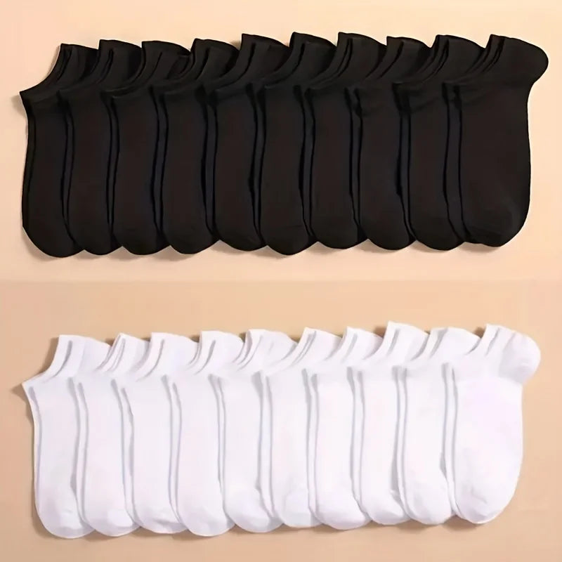 Unisex Solid Color Ankle Socks – 10/20/40 Pairs Soft Lightweight No Show Socks for Men & Women, Bulk Value Pack