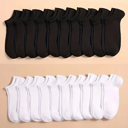 Unisex Solid Color Ankle Socks – 10/20/40 Pairs Soft Lightweight No Show Socks for Men & Women, Bulk Value Pack