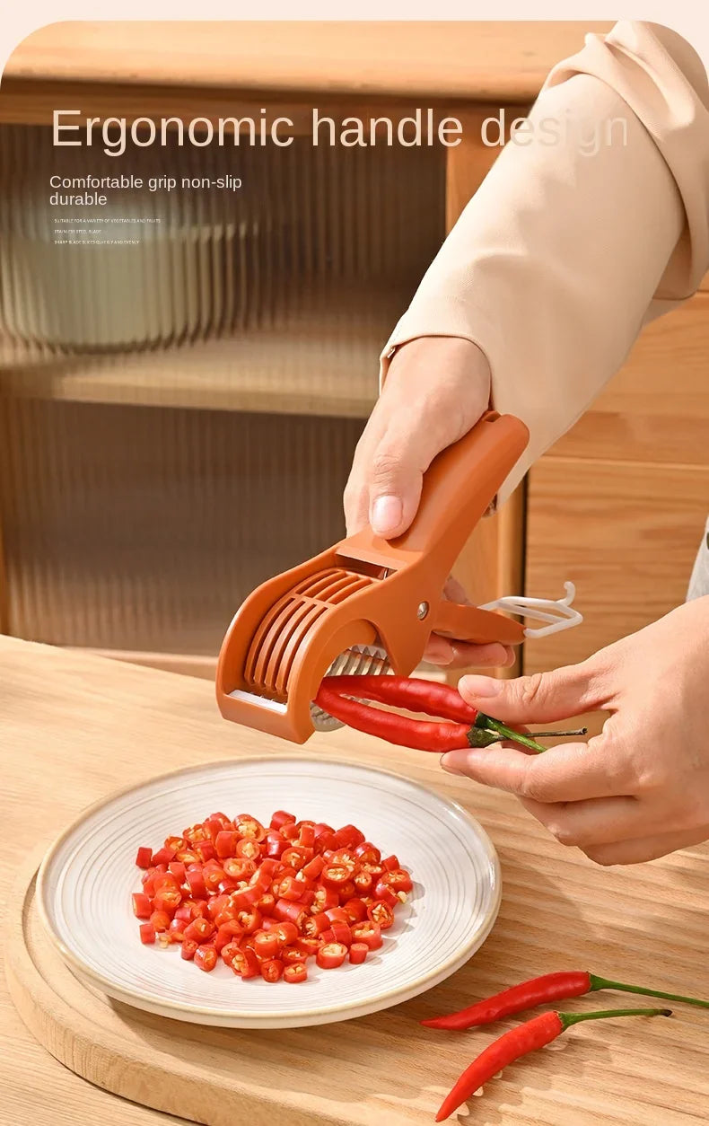 Fruit & Vegetable Slicer, Food - Grade Spring - Clip Cutter, Wavy Blade Even Slicing Kitchen Tool