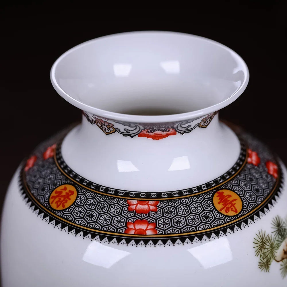 Ceramic Jingdezhen Vase Chinese Traditional Flower Vases Living Room Decoration Vase Fine Smooth Surface Furnishing Articles