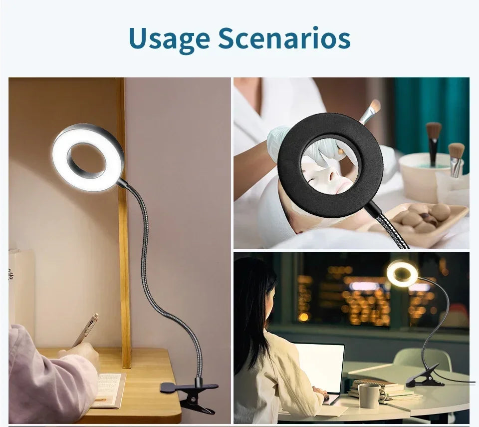 LED Desk Clip Study Lamp USB 3 Colours Adjustable Bedside Desk Night Lamp Multi-purpose Flexible Black Reading Lights