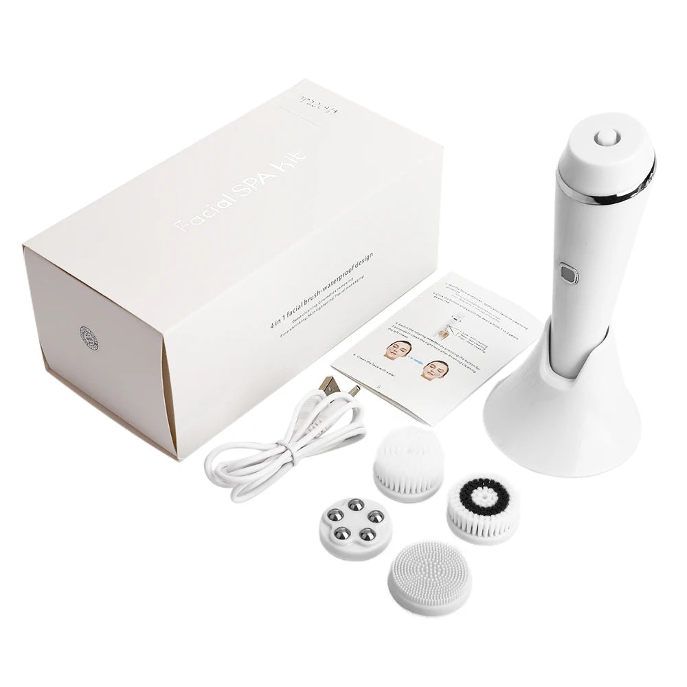 Facial Cleansing Brush 4 in 1 Electric Rechargeable Waterproof Rotating Face Cleaner Deep Pore Cleansing Skin Care Tool