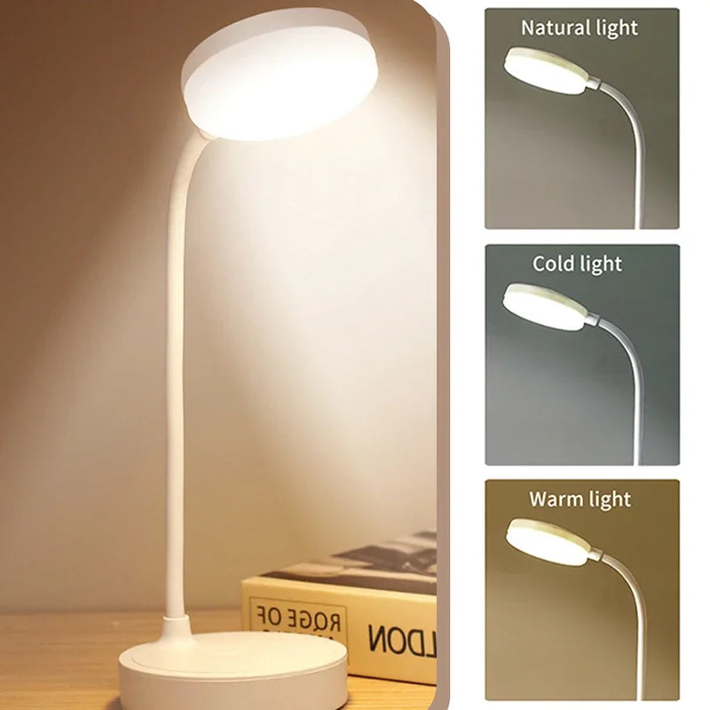 USB Plug-in Portable LED Desk Lamp - 3 Color Stepless Dimming Eye Protection Bedroom Bedside Table Light
