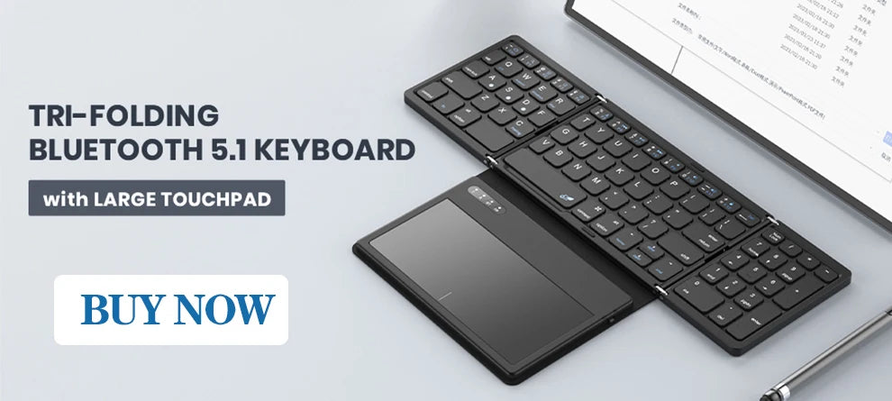 Foldable Bluetooth Keyboard with Touchpad Wireless Folding Keyboard with PU Leather for iOS Android Windows,Support 3 Devices