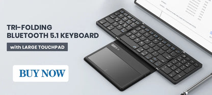 Foldable Bluetooth Keyboard with Touchpad Wireless Folding Keyboard with PU Leather for iOS Android Windows,Support 3 Devices
